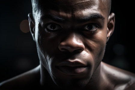 Closeup portrait of a handsome african american man on dark backgroundの素材