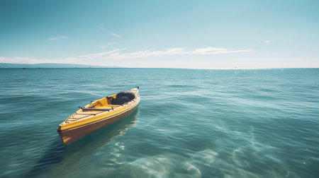 Boat in the sea on a background of blue sky with cloudsの素材