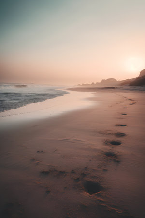 Beautiful sunset at the beach in Algarve, Portugal.の素材