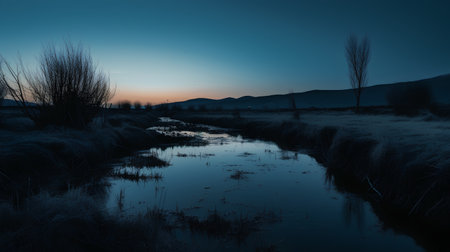 Sunrise over a small river in the highlands of New Zealandの素材