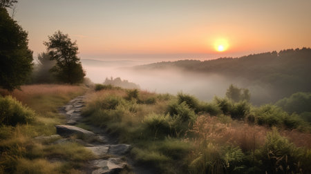 Sunrise in the mountains. Landscape with foggy morning.の素材