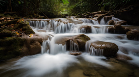 Waterfall in deep forest at Phu Kradueng National Park, Loei, Thailandの素材