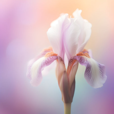 Beautiful iris flower on a colorful background. Soft focus.の素材