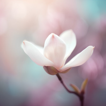 Beautiful magnolia flower on blurred background. Filtered image processed vintage effect.の素材