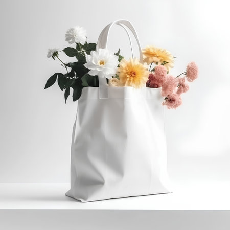 White bag with flowers isolated on white background. 3d rendering.の素材