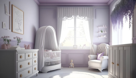 Interior of baby room in purple color, 3d render.の素材