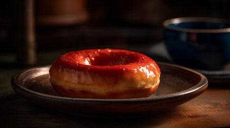 Cup of coffee and donut on the table. Selective focus.の素材