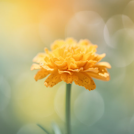 Marigold flower in the garden with bokeh background.の素材
