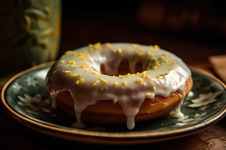 Donut with glaze on a plate. Selective focus.の素材