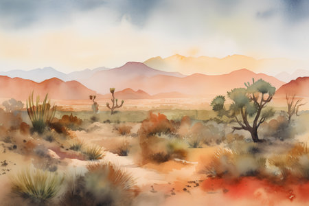 Desert landscape. Hand drawn watercolor illustration for your design.の素材