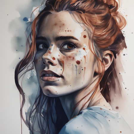 Portrait of a beautiful girl with blood splashes on her faceの素材