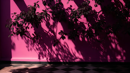 Pink wall with shadow of tree branches and leaves. 3d renderingの素材