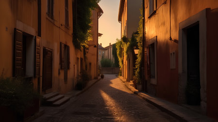 Sunset in a narrow street of Rovinj, Croatiaの素材