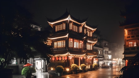 Hangzhou Pingyao ancient town at night, China.の素材