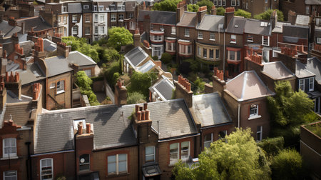 Aerial view of traditional British houses in London, United Kingdom.の素材