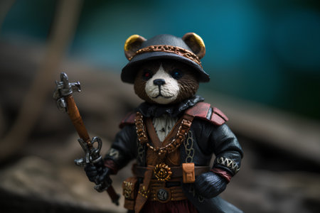 Teddy bear in pirate costume on the background of the jungle.の素材