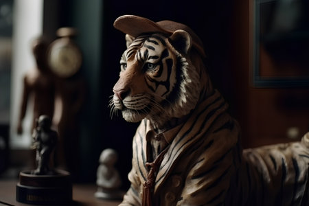 Tiger statue, closeup of photo with shallow depth of fieldの素材