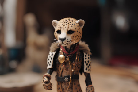 Cheetah figurine in the interior of an ancient shop.の素材