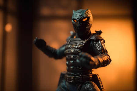 Warrior of the future. Dark background. Selective focus.の素材