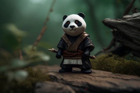 Panda doll on the rock in the forest,3d rendering.の素材