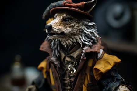 Sculpture of a wolf in the form of a pirateの素材