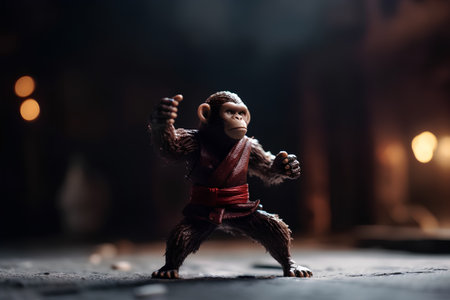 Little monkey standing on the floor and showing thumbs up. Selective focus.の素材