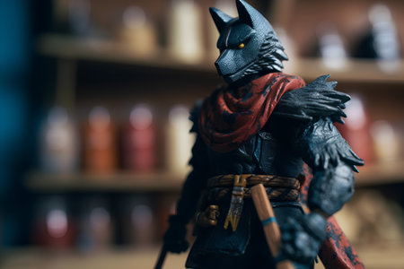 Wooden toy knight in a medieval costume. Selective focus.の素材