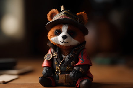Toy panda in the form of a pirate with a pirate hatの素材