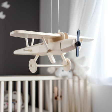 Wooden toy airplane in the childrens room. 3d renderingの素材