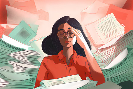 Young woman with glasses and books in her hands. Vector illustration.の素材
