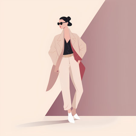 Fashionable woman in a coat and sunglasses. Vector illustration.の素材