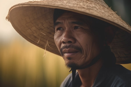 Portrait of asian farmer in the rice field, Thailand.の素材