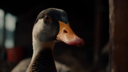 Portrait of a duck on a farm. Farm animals. Close-up.の素材