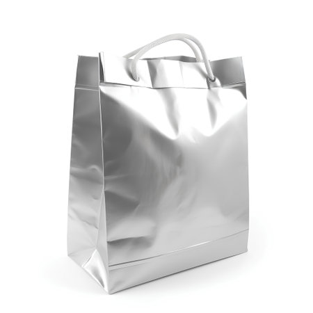 silver shopping bag isolated on white background. 3d rendering illustration.の素材
