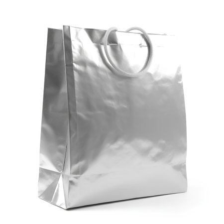 silver shopping bag isolated on white background. 3d rendering illustration.の素材