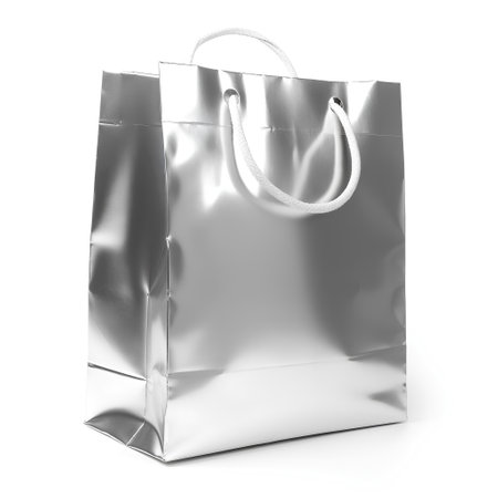 silver shopping bag isolated on white background. 3d rendering. clipping path.の素材