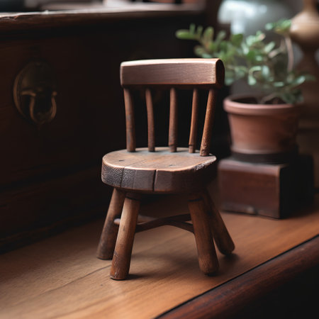 Wooden chair on the wooden table in the coffee shop, stock photoの素材