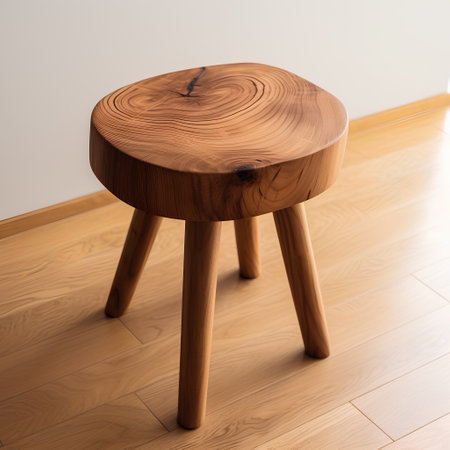 Wooden stool on a wooden floor in the room. 3d renderingの素材