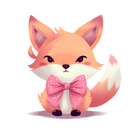 Cute cartoon fox with bow tie isolated on white background. Vector illustration.の素材