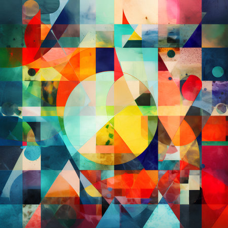 abstract geometric watercolor background with grunge stains and colored spotsの素材
