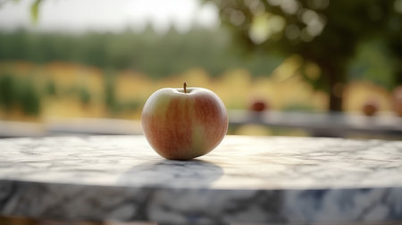 Apple on a marble table in a garden. Selective focus.の素材