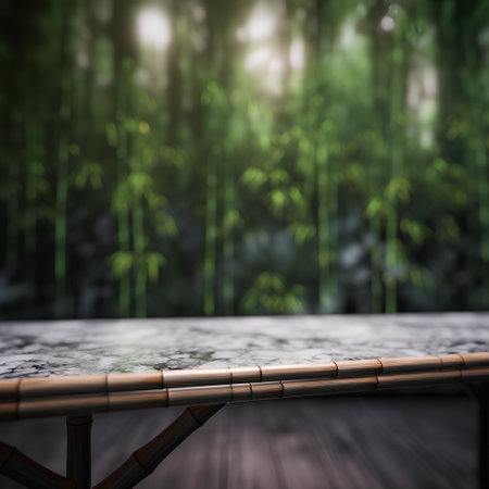 Table Top And Blur Bamboo Forest of the Background. 3D Renderの素材