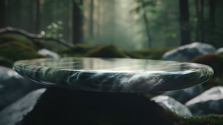 Empty marble platform in a fantasy forest. 3D Rendering.の素材