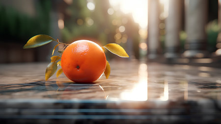 Orange fruit on the table in the garden. Selective focus.の素材