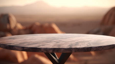 Empty top of wooden table in front of blurred background. For product displayの素材