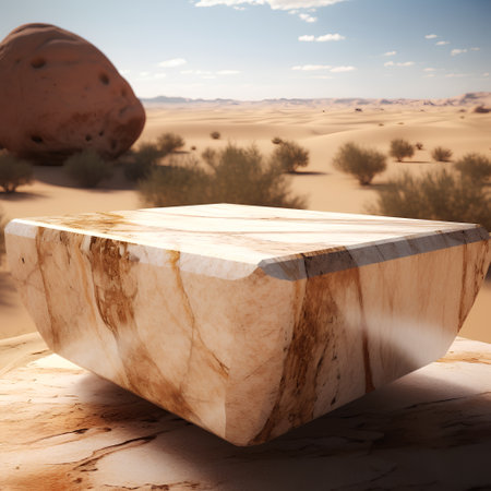 wooden table in the desert. 3d rendering. Computer digital drawing.の素材