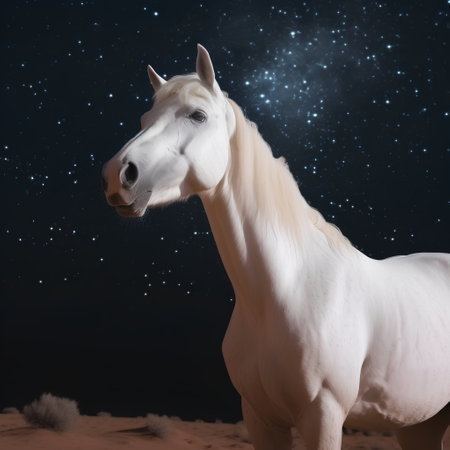 White horse in the starry sky, 3d digitally rendered illustrationの素材