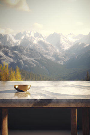 Table Top And Blur Nature of the Background. 3D Renderの素材