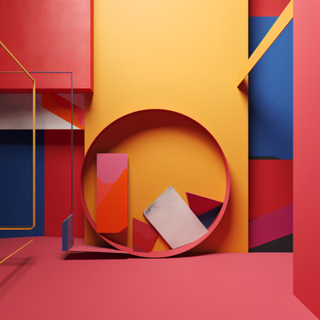 3d render abstract geometric composition. Minimal geometrical background with primitive shapes.の素材