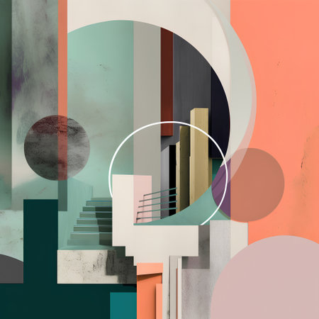 Abstract geometric background with round shapes, circles, lines and pastel colorsの素材